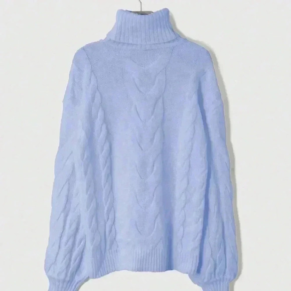 Blue Casual Women's High Collar Sweater - Picture 2 of 4